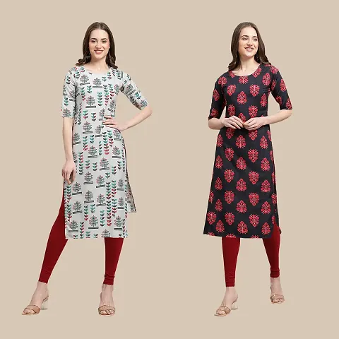 Women's Crepe Digital Straight Kurti {Pack of 2}