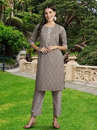 Stylish Grey Melange Cotton Blend Printed Kurta, Bottom and Dupatta Set For Women-thumb3