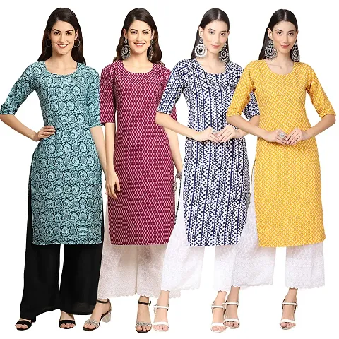 Trendy Crepe Printed Kurti - Pack of 4