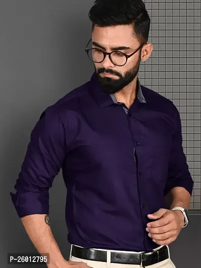 Reliable Purple Cotton Solid Long Sleeve Formal Shirt For Men-thumb3