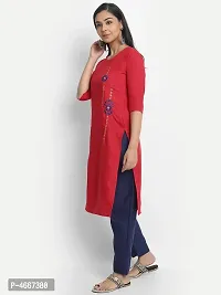 Red Cotton Slub Embroidered Kurtas For Women-thumb2