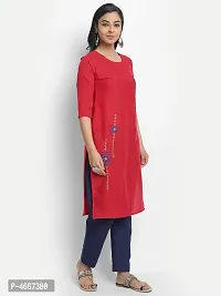 Red Cotton Slub Embroidered Kurtas For Women-thumb1