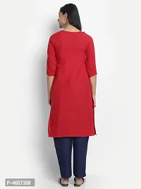 Red Cotton Slub Embroidered Kurtas For Women-thumb4