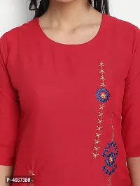 Red Cotton Slub Embroidered Kurtas For Women-thumb3