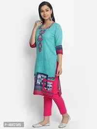 Turquoise Cotton Embroidered Kurtas For Women-thumb2