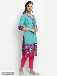 Turquoise Cotton Embroidered Kurtas For Women-thumb1