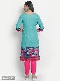 Turquoise Cotton Embroidered Kurtas For Women-thumb4