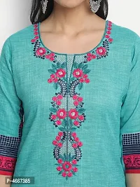 Turquoise Cotton Embroidered Kurtas For Women-thumb3