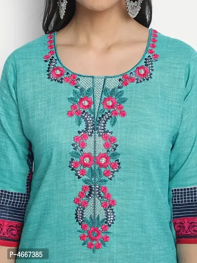 Turquoise Cotton Embroidered Kurtas For Women-thumb4