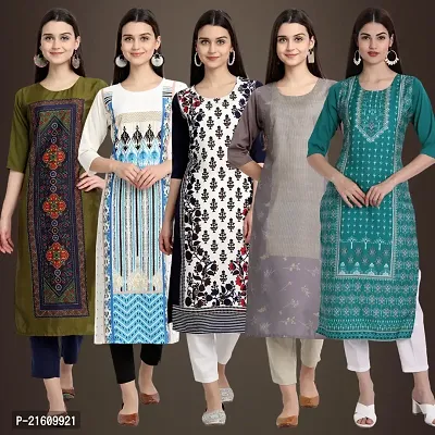 Elegant American Crepe Printed Straight 3/4 Sleeves Kurta For Women- Pack Of 5