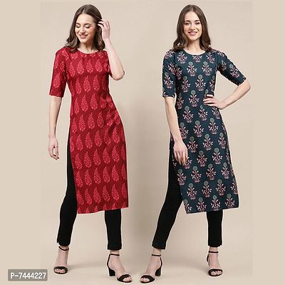 Stylish Crepe Printed Straight Kurta For Women- Pack Of 2