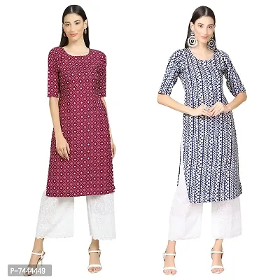 Stylish Crepe Printed Straight Kurta For Women- Pack Of 2