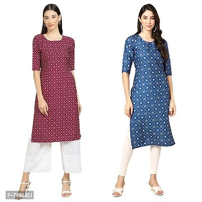 Stylish Crepe Printed Straight Kurta For Women- Pack Of 2