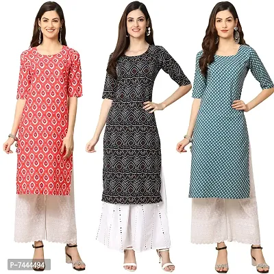 Stylish Crepe Printed Straight Kurta For Women- Pack Of 3