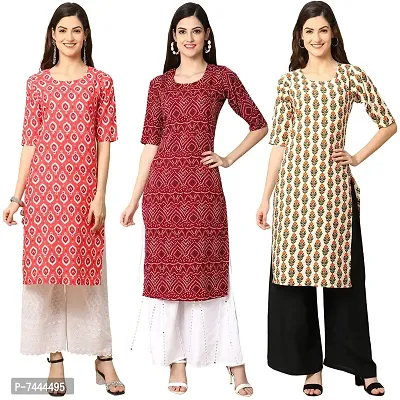 Stylish Crepe Printed Straight Kurta For Women- Pack Of 3