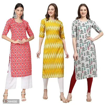 Stylish Crepe Printed Straight Kurta For Women- Pack Of 3