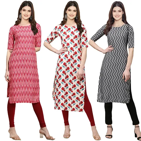 Digital Print Crepe Straight Kurta (Pack Of 3)