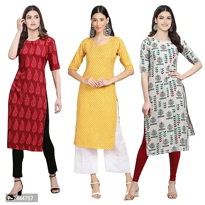 Stylish Crepe Printed Straight Kurta For Women- Pack Of 3