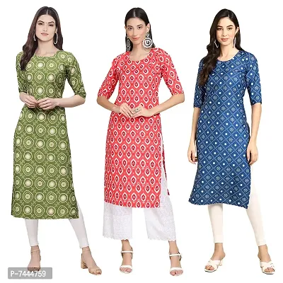 Stylish Crepe Printed Straight Kurta For Women- Pack Of 3