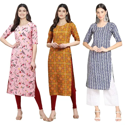 Stylish Crepe Printed Straight Kurta Pack Of 3 Vol 2