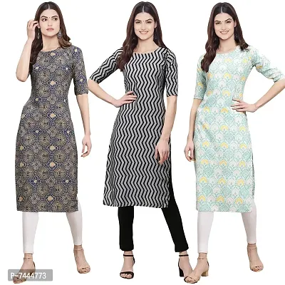 Stylish Crepe Printed Straight Kurta For Women- Pack Of 3