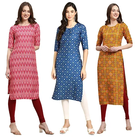 Stylish Crepe Printed Straight Kurta Pack Of 3