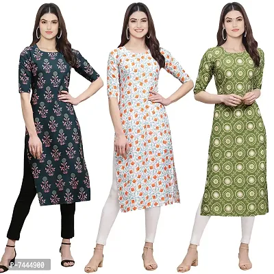 Stylish Crepe Printed Straight Kurta For Women- Pack Of 3-thumb0