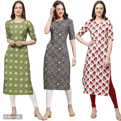 Stylish Crepe Printed Straight Kurta For Women- Pack Of 3