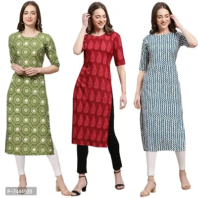 Stylish Crepe Printed Straight Kurta For Women- Pack Of 3