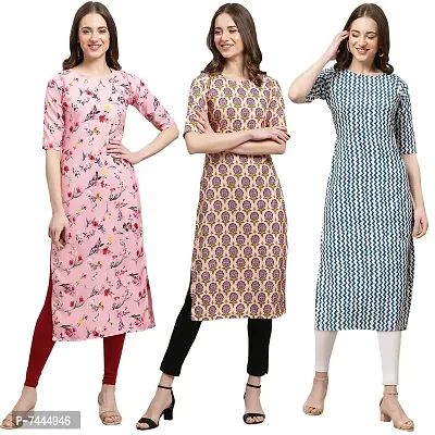 Stylish Crepe Printed Straight Kurta For Women- Pack Of 3