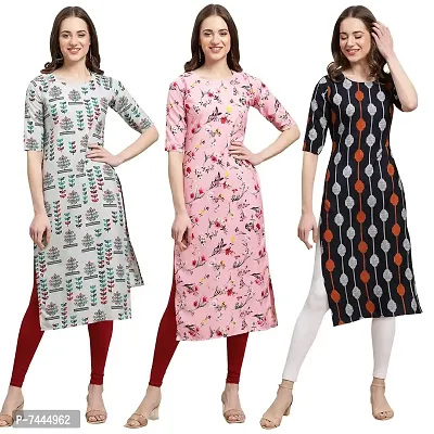 Stylish Crepe Printed Straight Kurta For Women- Pack Of 3