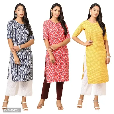 Stylish Crepe Printed Straight Kurta For Women- Pack Of 3