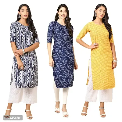 Stylish Crepe Printed Straight Kurta For Women- Pack Of 3