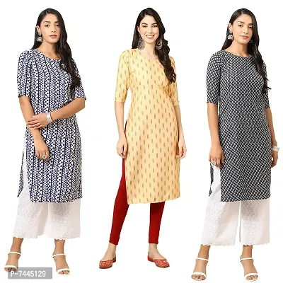 Stylish Crepe Printed Straight Kurta For Women- Pack Of 3