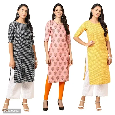 Stylish Crepe Printed Straight Kurta For Women- Pack Of 3