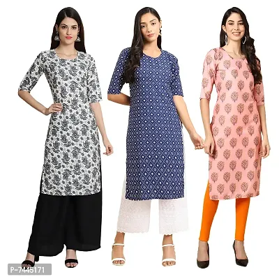 Stylish Crepe Printed Straight Kurta For Women- Pack Of 3