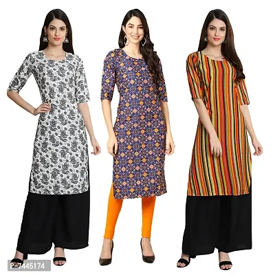 Stylish Crepe Printed Straight Kurta For Women- Pack Of 3