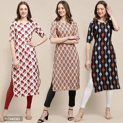 Stylish Crepe Printed Straight Kurta For Women- Pack Of 3