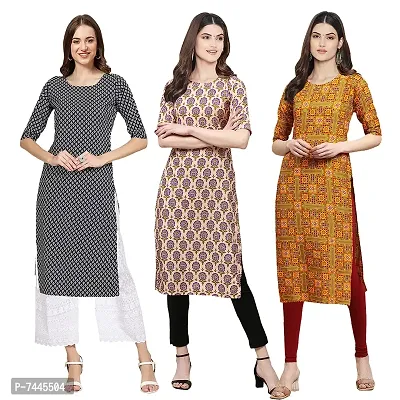 Stylish Crepe Printed Straight Kurta For Women- Pack Of 3-thumb0