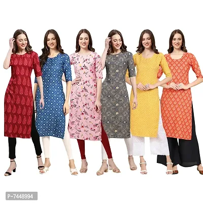 Elegant Crepe Multicoloured Printed Straight Kurta For Women- Pack Of 6-thumb0