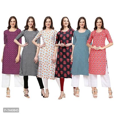 Elegant Crepe Multicoloured Printed Straight Kurta For Women- Pack Of 6