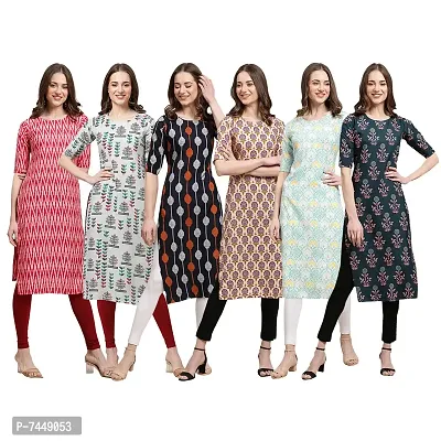 Elegant Crepe Multicoloured Printed Straight Kurta For Women- Pack Of 6