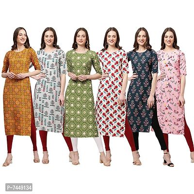 Elegant Crepe Multicoloured Printed Straight Kurta For Women- Pack Of 6