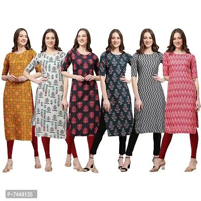 Elegant Crepe Multicoloured Printed Straight Kurta For Women- Pack Of 6-thumb0