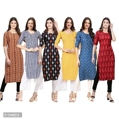 Elegant Crepe Multicoloured Printed Straight Kurta For Women- Pack Of 6