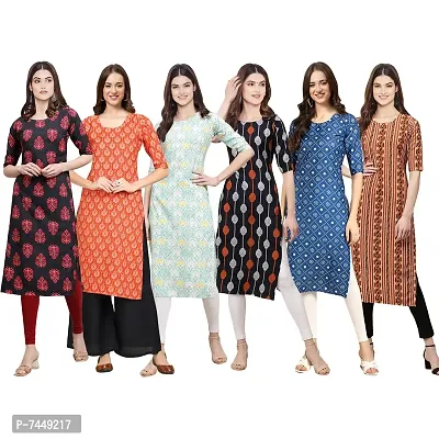 Elegant Crepe Multicoloured Printed Straight Kurta For Women- Pack Of 6