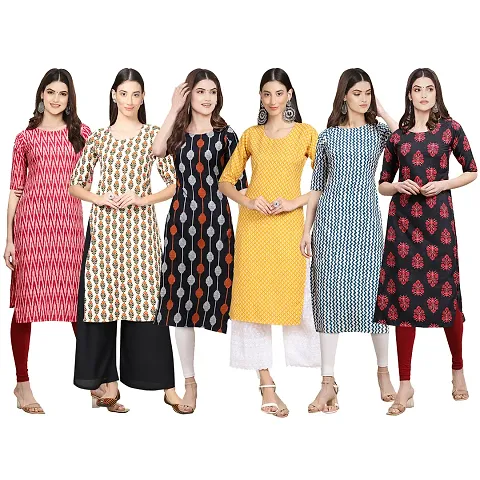 Stylish Crepe Printed Kurti - Pack of 6