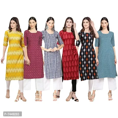 Elegant Crepe Multicoloured Printed Straight Kurta For Women- Pack Of 6