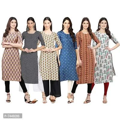 Elegant Crepe Multicoloured Printed Straight Kurta For Women- Pack Of 6