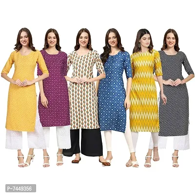 Elegant Crepe Multicoloured Printed Straight Kurta For Women- Pack Of 6-thumb0